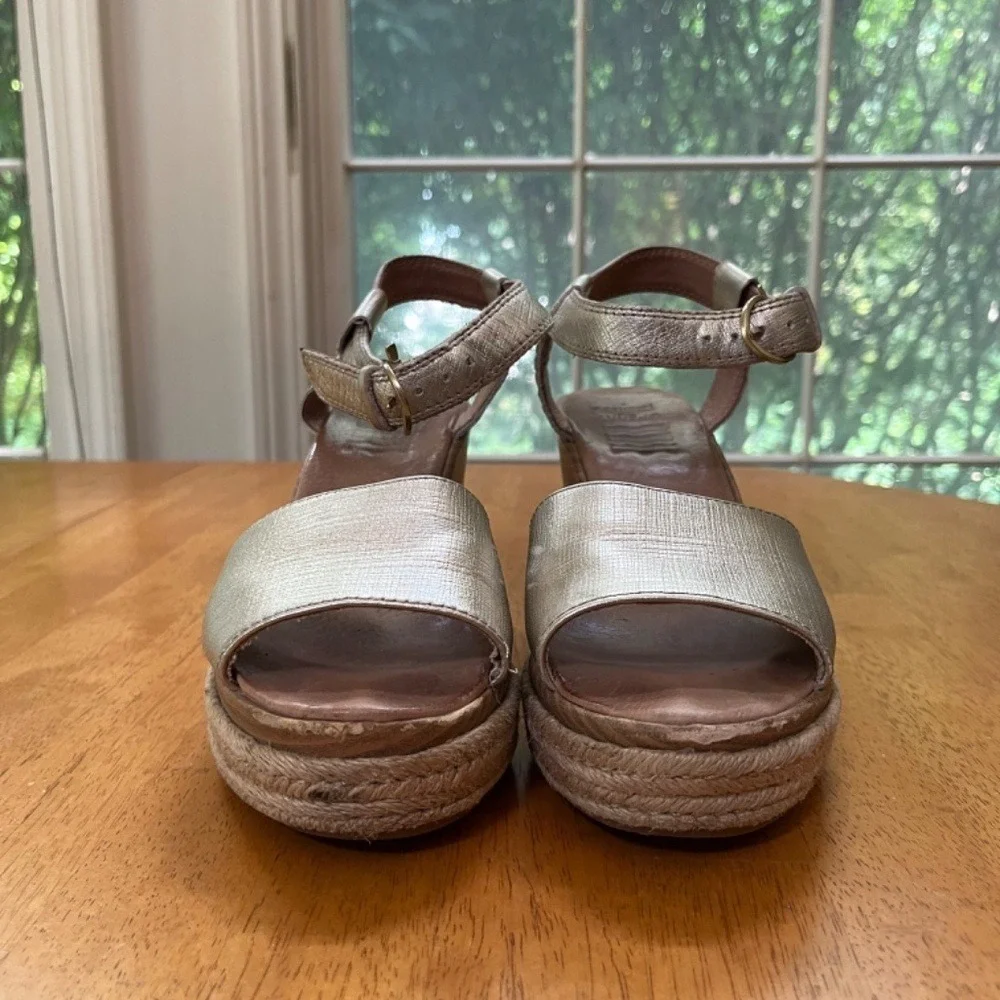 Sperry Sz 7 Gold Leather Espadrille Ankle Strap Open Toe Ankle Strap Shoes